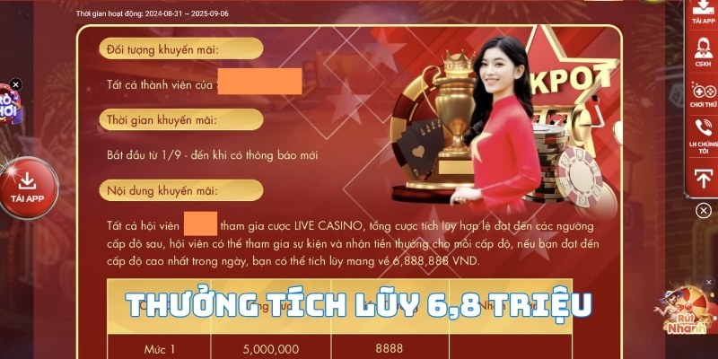 Chơi casino OK88 và nhận thưởng tích lũy tới 6,888,888